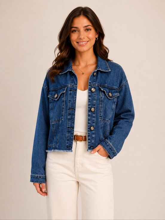 New Look Jackets & Blazers - New Look Denim Jacket Womens L Cropped Blue Jean Buttons Casual Lightweight